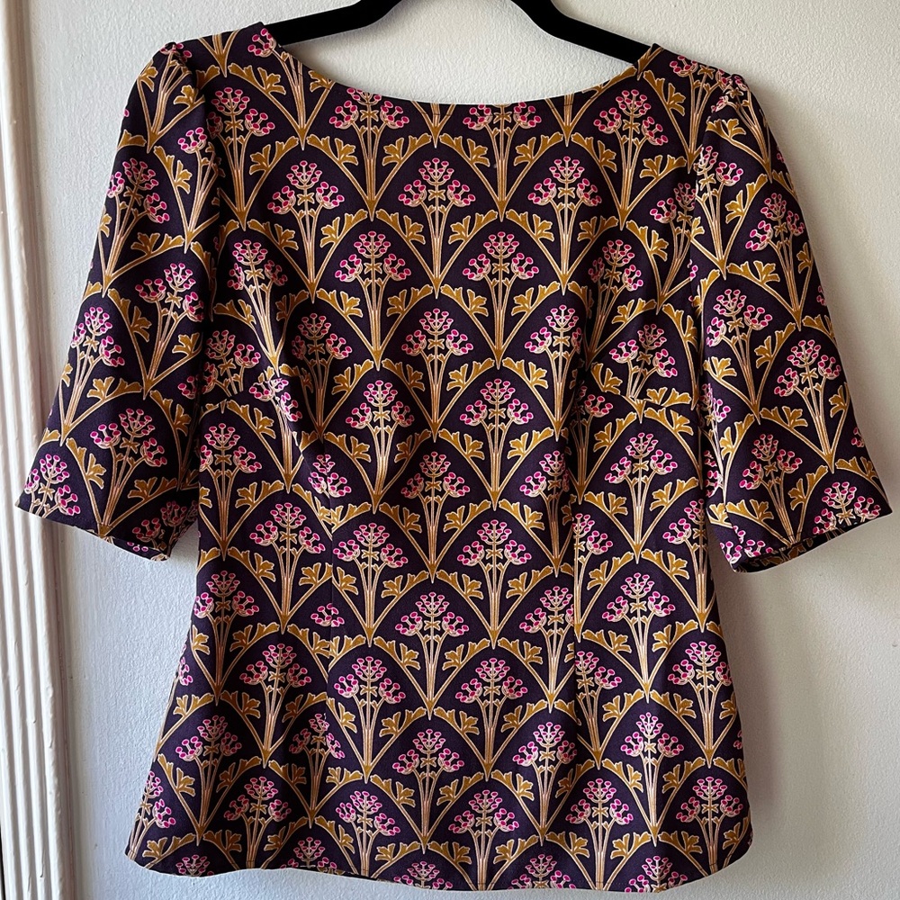Boden• Purple & Gold Olive Branch Blouse• Sz 6 - Picture 5 of 16